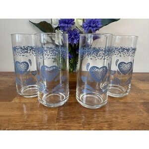 Vintage Corelle Coordinates Blue Hearts Tumblers Corning Glass Retro Kitchen